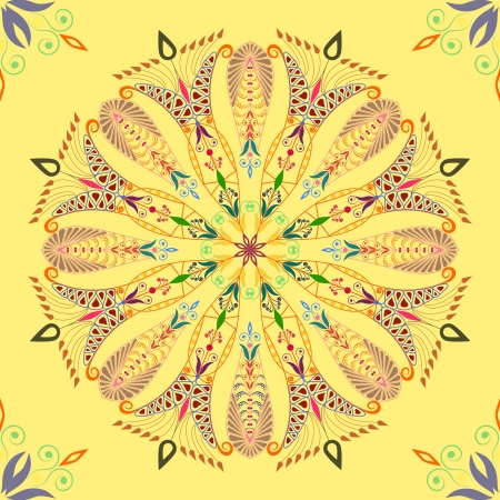 Beautiful colorful pattern on yellow background. Seamlessのイラスト素材