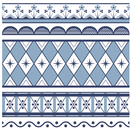 Set of seamless borders. In Gzhel  Russian style.のイラスト素材