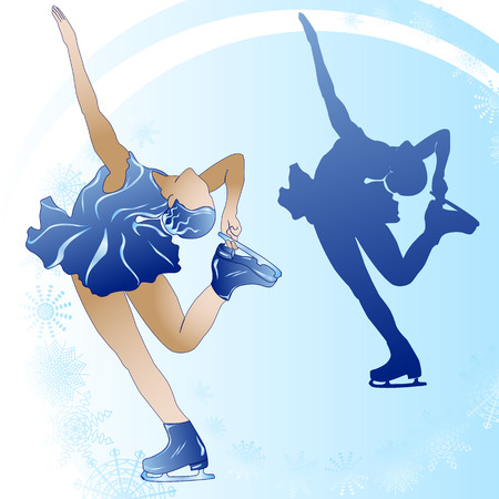 Woman figure skating on blue background.のイラスト素材