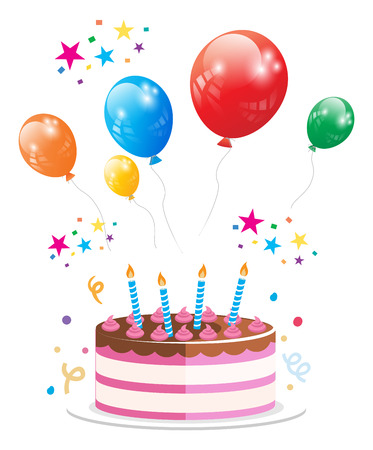 Birthday party with cake and balloon illustration.のイラスト素材