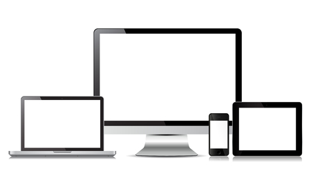 Laptop, tablet, smartphone and desktop vector devices.のイラスト素材