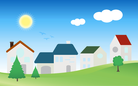 Village city house countryside scene, vector illustration.のイラスト素材