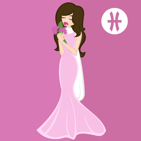 girls in flat style, in concept Flower for Zodiac "Pisces-Water Lily"のイラスト素材