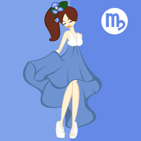 girls in flat style, in concept Flower for Zodiac "Virgo-Morning Glory"のイラスト素材