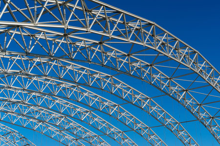 Arched steel structure of the ceiling of the special waste landfill in K?lliken Switzerland sideview...