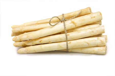 Fresh asparagus banched on white backgroundの写真素材