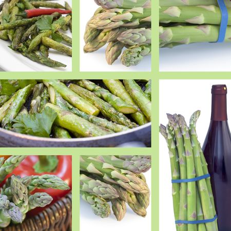 Fresh and grilled asparagus collageの写真素材