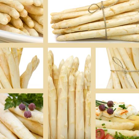 Fresh white asparagus collageの写真素材