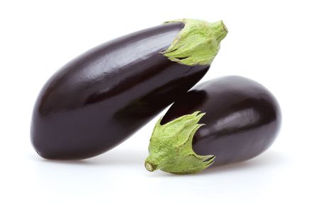 Eggplant on white background with soft shadowの写真素材