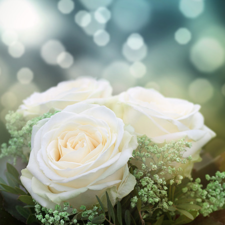 Romantic wedding bouquet of white rosesの写真素材