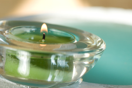 Relaxation and wellness objects including aromatic candleの写真素材