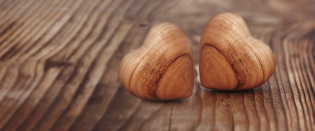 Two heart on wood for valentines day greeting Cardの写真素材