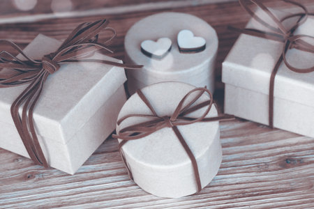 Gifts decoration in sepia with bokeh for special moments