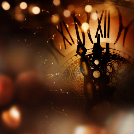 New year background with clock and bokeh for congratulations