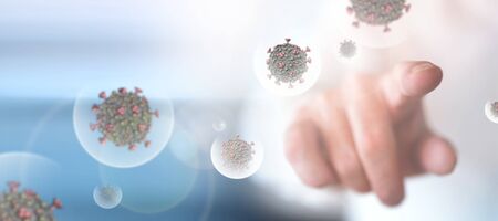 World wide virus infection pandemic. Research and laboratory tests in a global world to protect against disease. Illustration with short depth of focus and space for text.の写真素材