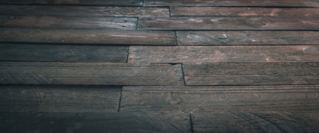 Weathered wooden planks background. Vintage wooden surface with offset planks pattern. Horizontal...