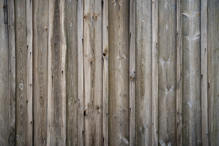 Gray weathered wall made of wooden planks. Weathered wooden background. Top view with space for text.の写真素材