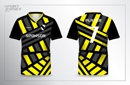 Soccer jersey template for football kit or soccer uniform. Yellow and black color. black and yellow sport jersey for football and soccer shirt templateのイラスト素材