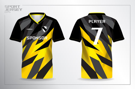 Soccer jersey template for football kit or soccer uniform. Yellow and black colors. black and yellow sport jersey for football and soccer shirt templateのイラスト素材