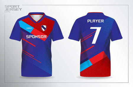 blue red sport jersey for football and soccer shirt template. Blue and red soccer jersey template with polo shirt. Vector Illustrationのイラスト素材