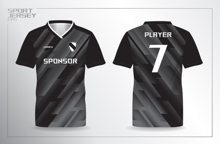 black sport jersey for football and soccer shirt template. Soccer jersey template for football kit or sports uniform. Vector Illustrationのイラスト素材