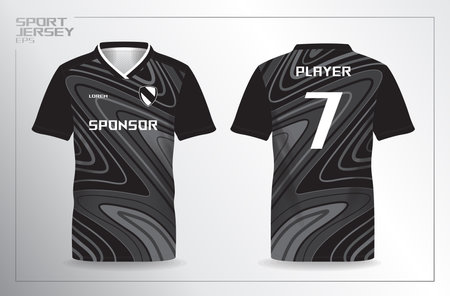 black sport jersey for football and soccer shirt template. Soccer jersey template, Soccer t-shirt layout, Football jersey conceptのイラスト素材