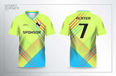 green blue red sport jersey for football and soccer shirt template. Soccer jersey template, Soccer t-shirt layout design, Football jersey conceptのイラスト素材