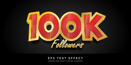 100K followers text, gold and red color editable text effectのイラスト素材