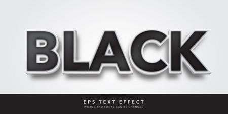 Black Text with White and Black 3D Effect in Editable Bold Styleのイラスト素材