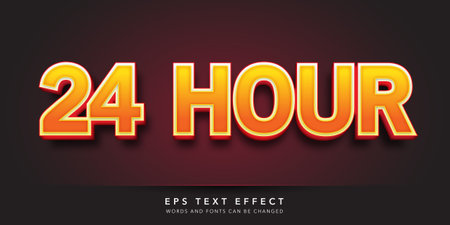 24 Hour Text in Orange and Red Color with Full Effect. Editable Text Style Effectのイラスト素材