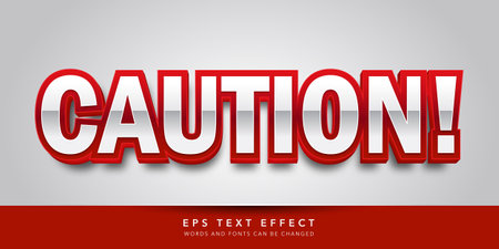 Caution Text in Red and White 3d Text Style Effect with Shadowのイラスト素材