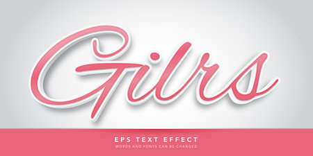girls Text in Pink and Red Paper Style. Editable Text Effectのイラスト素材