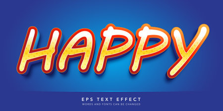 HAPPY Text in Orange and Blue Color. Editable Text Style Effectのイラスト素材