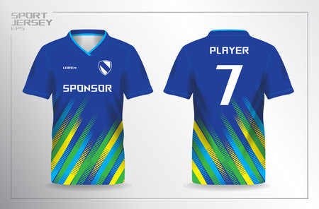 blue green yellow sport jersey for football and soccer shirt template. Soccer jersey template, Soccer t-shirt layout, Football jersey conceptのイラスト素材