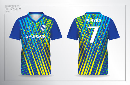 blue green yellow sport jersey for football and soccer shirt template. Soccer jersey template with abstract pattern. Yellow and blue t-shirt designのイラスト素材