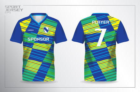 blue green yellow sport jersey for football and soccer shirt template. Soccer jersey template design, Soccer t-shirt layoutのイラスト素材