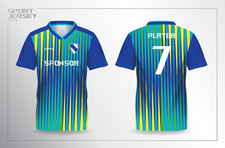 blue green yellow sport jersey for football and soccer shirt template. Soccer jersey template, Soccer t-shirt design, Abstract stripe pattern for football jersey and sportswear.のイラスト素材