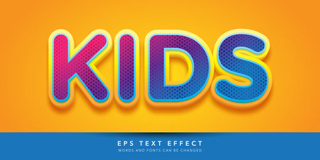 Kids Text in Colorful 3D Style. Editable Text Style Effectのイラスト素材