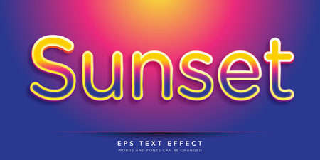 SUNSET Text in Glowing Neon Effect Style. Editable Text Style Effectのイラスト素材