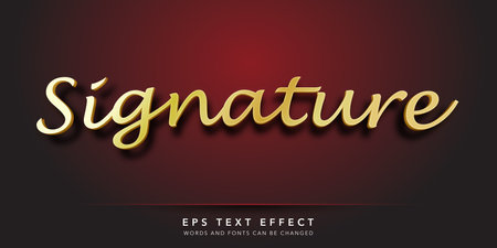 Signature Text in Gold and Red Color with Embossed Effect. Editable Text Style Effectのイラスト素材