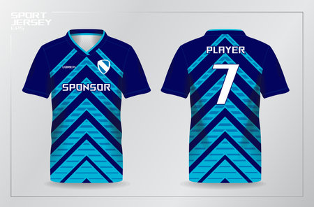 Soccer jersey template with abstract pattern for soccer kit, football kit or sports uniform. blue abstract pattern for sport jersey, football, soccer, running shirt templateのイラスト素材