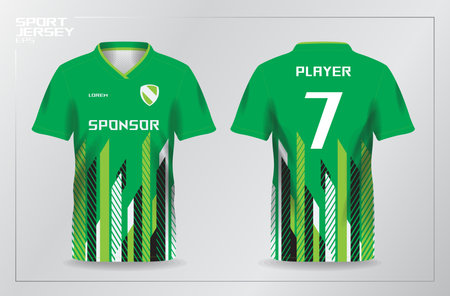 Soccer jersey template for football kit, football kit or sports uniform. green shirt or jersey sport uniform design templateのイラスト素材
