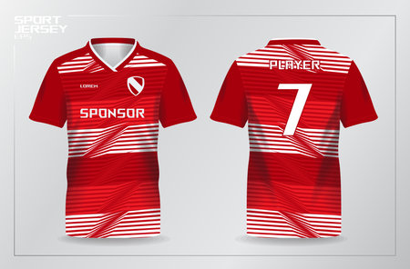 Soccer jersey template for football kit or soccer uniform. Red and white colors. red jersey shirt template for sport uniformのイラスト素材