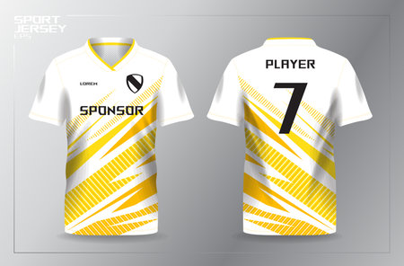 Soccer jersey template for football kit or soccer uniform. Yellow and white colors. abstract yellow sport jersey design templateのイラスト素材