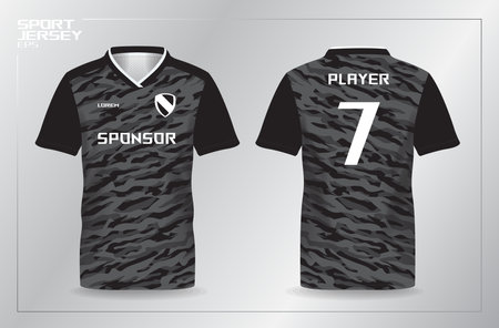 Soccer jersey or football jersey template for football kit. black jersey mock up for football or soccer shirt and sport uniform templateのイラスト素材