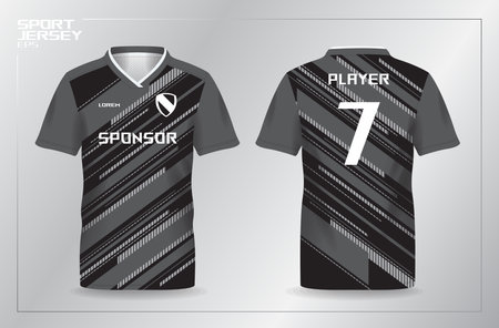 Soccer jersey template for football kit or soccer uniform. black jersey mock up for football or soccer shirt and sport uniform templateのイラスト素材