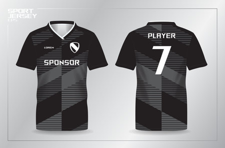 Soccer jersey template for football kit or soccer uniform. black jersey mock up for football or soccer shirt and sport uniform templateのイラスト素材