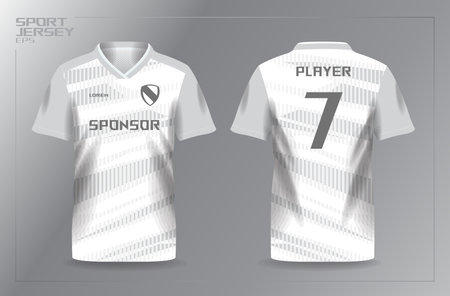 Soccer jersey template, Soccer t-shirt design, Football jersey concept with front and back view. abstract white and grayscale sport jersey for football and soccer shirt templateのイラスト素材