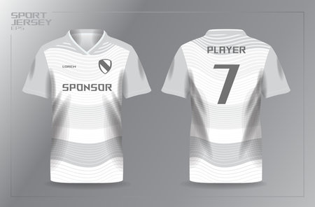 Soccer jersey template, Soccer t-shirt design for football jersey, Football shirt concept. abstract white and grayscale sport jersey for football and soccer shirt templateのイラスト素材