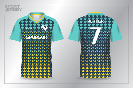 Soccer jersey template for football kit or soccer uniform. tosca and yellow sport jersey for football and soccer shirt templateのイラスト素材